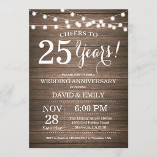 25th Wedding Anniversary Invitation Rustic Wood