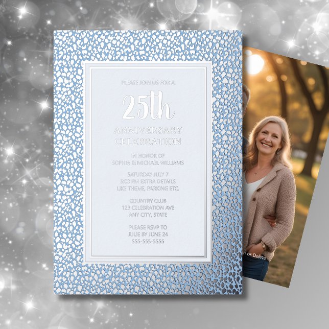 25th Wedding Anniversary Invitation Silver Blue  Foil Invitation (Creator Uploaded)