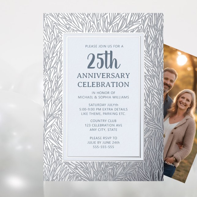 25th Wedding Anniversary Invitation Silver Elegant Foil Invitation (Creator Uploaded)
