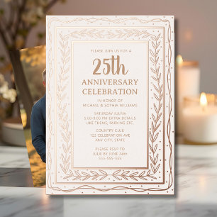 25th Wedding Anniversary Invitation White Elegant Foil Invitation
