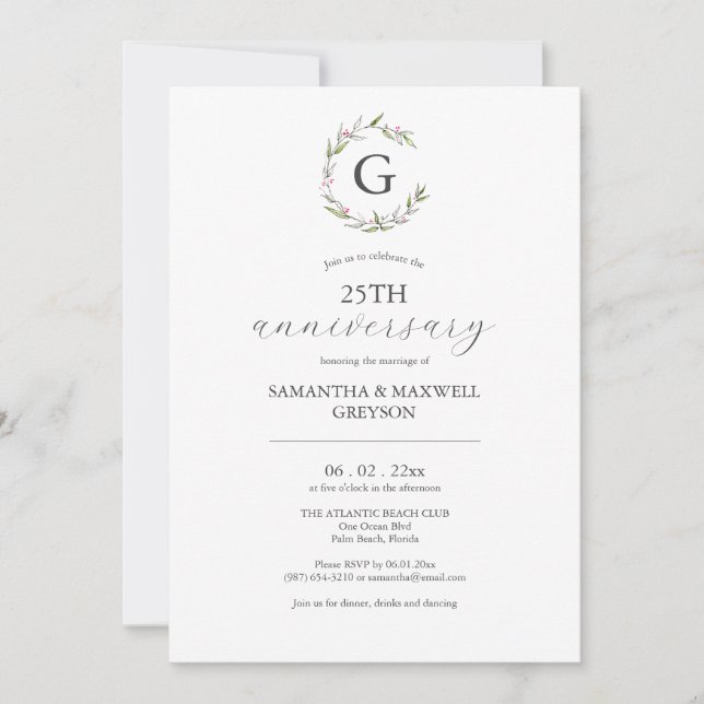 25th Wedding Anniversary Invitations Initial (Front)