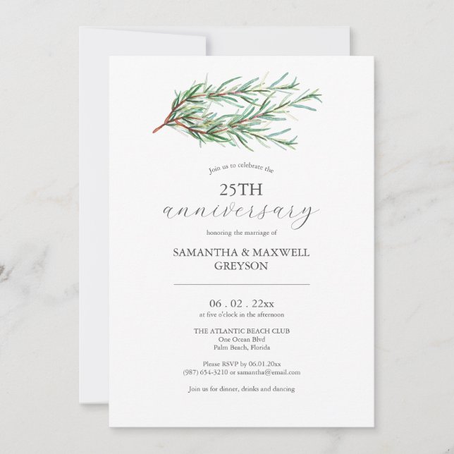 25th Wedding Anniversary Invitations Rosemary (Front)