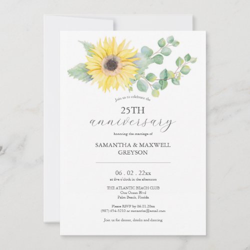 25th Wedding Anniversary Invitations Sunflower