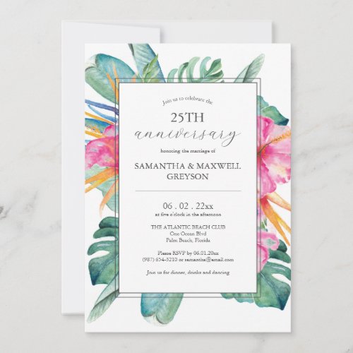 25th Wedding Anniversary Invitations Tropical