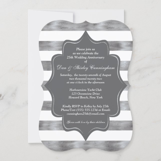 25th Wedding Anniversary Invite - White, Gray (Front)