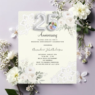 25th wedding anniversary ivory photo invitation