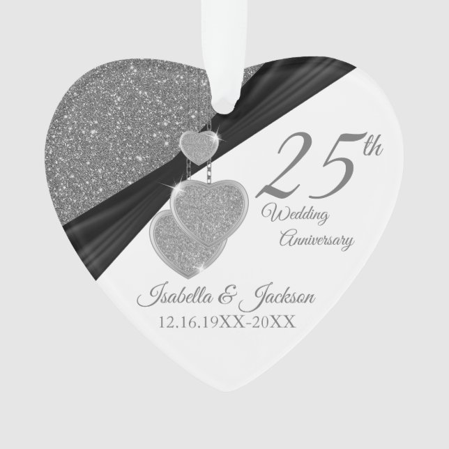 25th Wedding Anniversary Keepsake Design Ornament (Front)