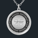 25th Wedding Anniversary Metallic Silver And Black Plated Necklace<br><div class="desc">Elegant 25th wedding anniversary commemorative necklace with customizable text. Metallic silver and black. White diamonds accents.</div>
