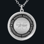 25th Wedding Anniversary Metallic Silver And Black Silver Plated Necklace<br><div class="desc">Elegant 25th wedding anniversary commemorative necklace with customizable text. Metallic silver and black. White diamonds accents.</div>