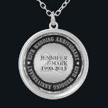 25Th Wedding Anniversary Metallic Silver & Black 2 Plated Necklace<br><div class="desc">Elegant 25th wedding anniversary commemorative necklace with customizable text. Metallic silver and black. White diamonds accents.</div>