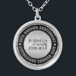25Th Wedding Anniversary Metallic Silver & Black 2 Plated Necklace<br><div class="desc">Elegant 25th wedding anniversary commemorative necklace with customizable text. Metallic silver and black. White diamonds accents.</div>