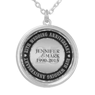 25Th Wedding Anniversary Metallic Silver & Black 2 Silver Plated Necklace