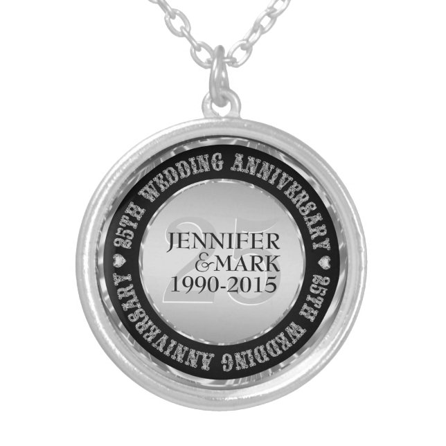 25Th Wedding Anniversary Metallic Silver & Black 2 Silver Plated Necklace (Front)