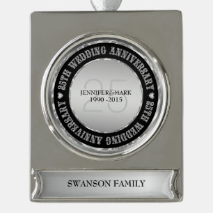 25Th Wedding Anniversary Metallic Silver & Black Silver Plated Banner Ornament