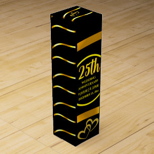 25th Wedding Anniversary Modern Black Gold Stripe Wine Box