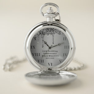 25th Wedding Anniversary Modern Elegant Fiftieth Pocket Watch