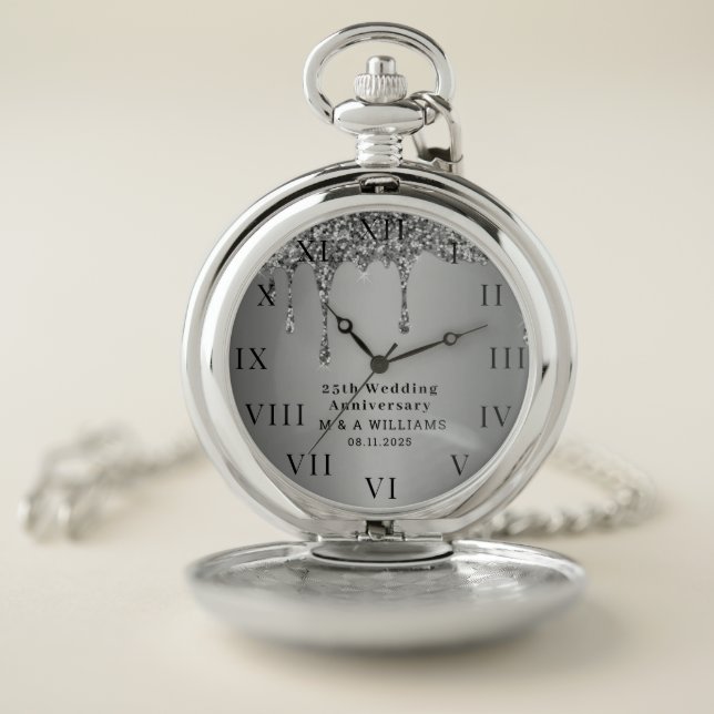 25th Wedding Anniversary Modern Elegant Fiftieth  Pocket Watch (Inside)