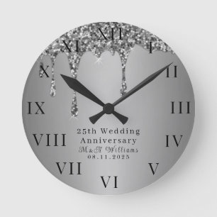 25th Wedding Anniversary Modern Elegant Fiftieth Round Clock
