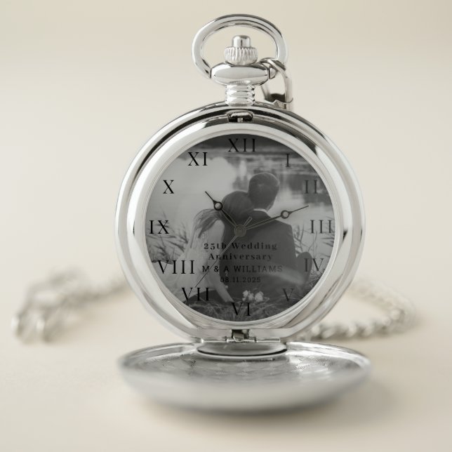25th Wedding Anniversary Modern Photo Fiftieth  Pocket Watch (Inside)