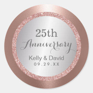 25th Wedding Anniversary Modern Rose Gold Silver Classic Round Sticker