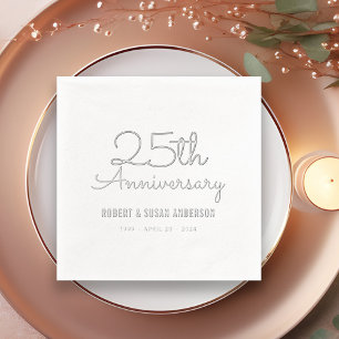 25th Wedding Anniversary Modern Script Silver Foil Napkins