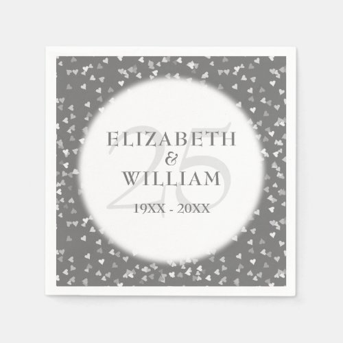 25th Wedding Anniversary Modern Silver Confetti Napkins