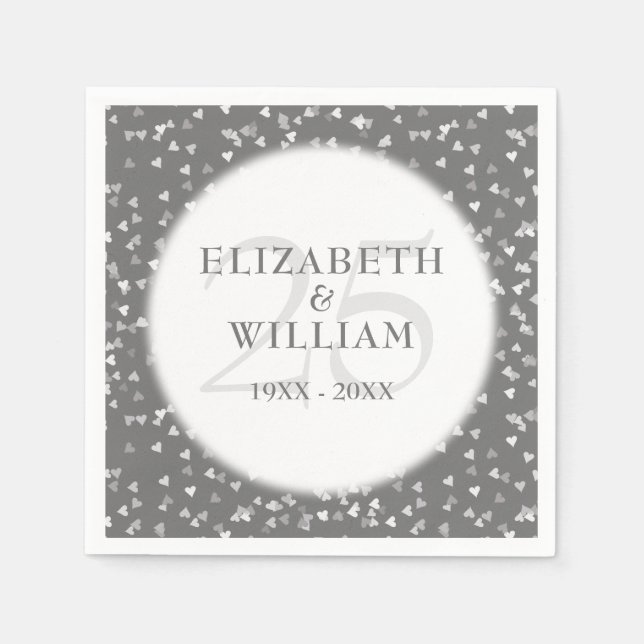 25th Wedding Anniversary Modern Silver Confetti Napkins (Front)