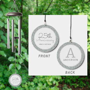 25th Wedding Anniversary Monogram Faux Glitter Wind Chime