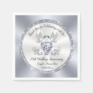 25th Wedding Anniversary Napkins, Silver Napkins