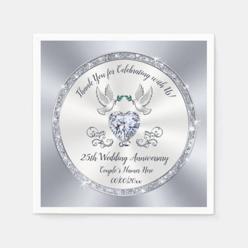 25th Wedding Anniversary Napkins Silver Napkins