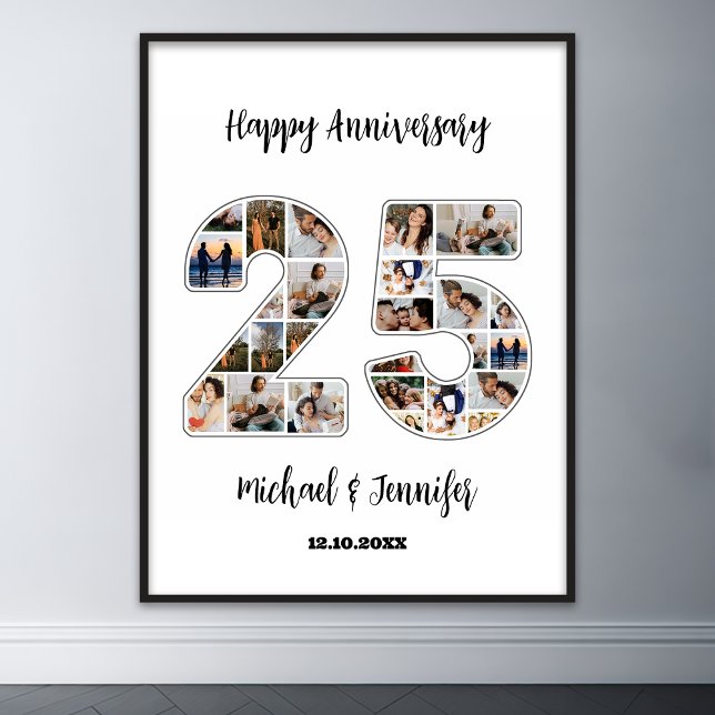 25th Wedding Anniversary Number 25 Photo Collage Poster (25th anniversary number 25 photo collage)