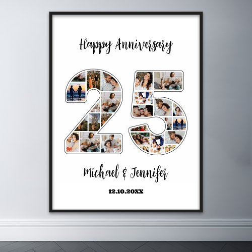 25th Wedding Anniversary Number 25 Photo Collage Poster