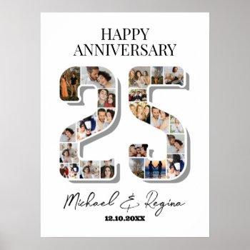25th Wedding Anniversary Number 25 Photo Collage Poster by raindwops at Zazzle