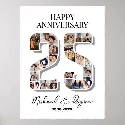 25th Wedding Anniversary Number 25 Photo Collage Poster
