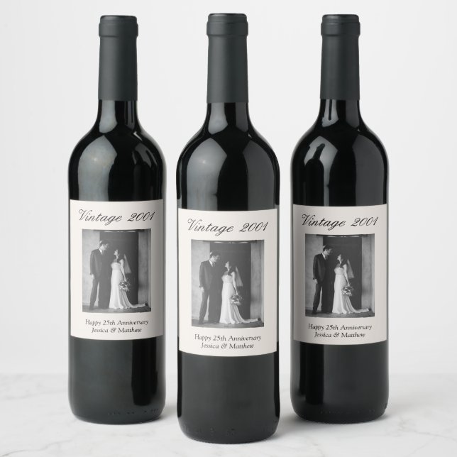 25th Wedding Anniversary Party Decor Custom Photo Wine Label (Bottles)