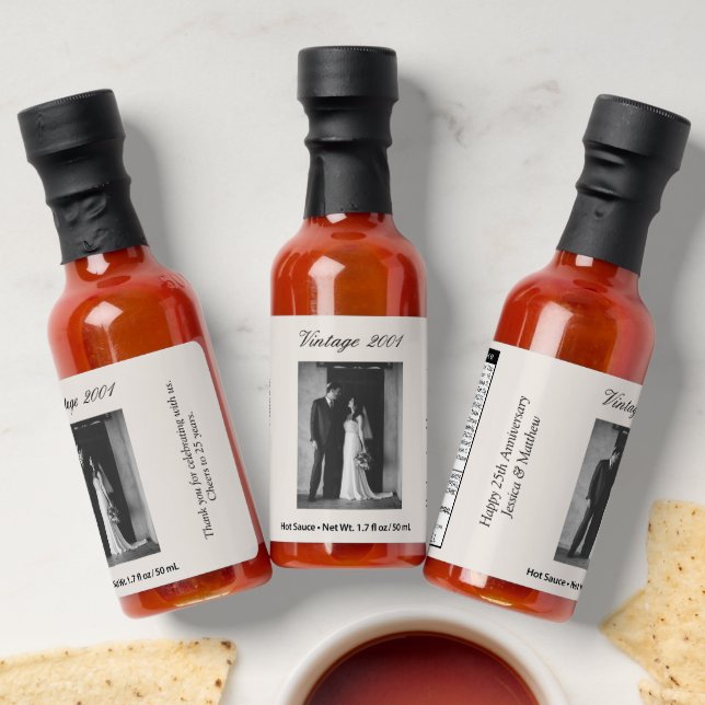25th Wedding Anniversary Party Favor Custom Photo Hot Sauces (Laydown)