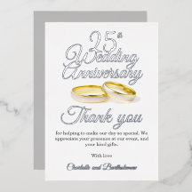 25th Wedding Anniversary Party Foil Thank You Card