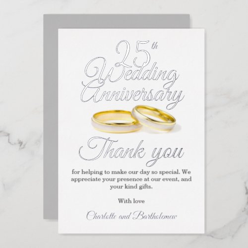 25th Wedding Anniversary Party Foil Thank You Card