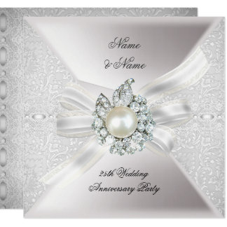 25th Wedding Anniversary Party Lace Pearl White Card