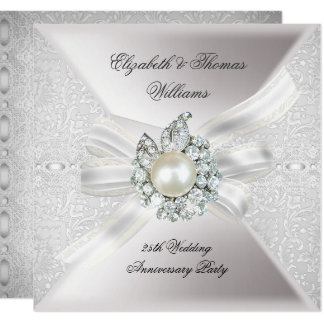 25th Wedding Anniversary Party Lace Pearl White Card