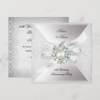25th Wedding Anniversary Party Lace Pearl White Invitation