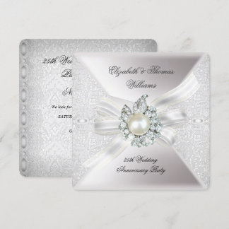 25th Wedding Anniversary Party Lace Pearl White Invitation