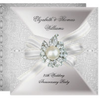 25th Wedding Anniversary Party Lace Pearl White Invitation