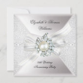 25th Wedding Anniversary Party Lace Pearl White Invitation (Front)
