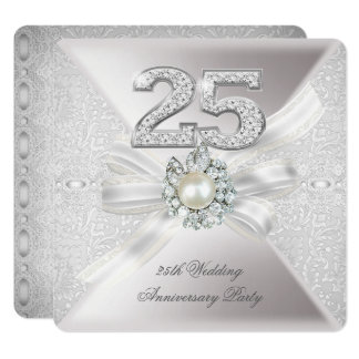 25th Wedding Anniversary Party Pearl Silver Card