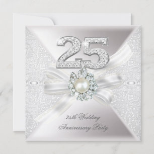 25th Wedding Anniversary Party Pearl Silver Invitation