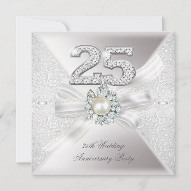 25th Wedding Anniversary Party Pearl Silver Invitation (Front)