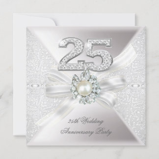 25th Wedding Anniversary Party Pearl Silver Invitation