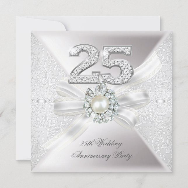 25th Wedding Anniversary Party Pearl Silver Invitation (Front)