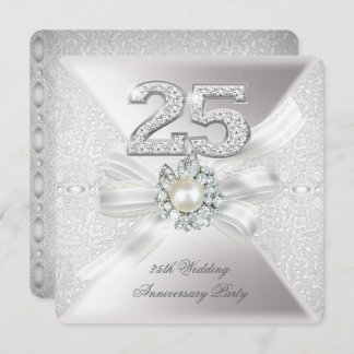 25th Wedding Anniversary Party Pearl Silver Invitation